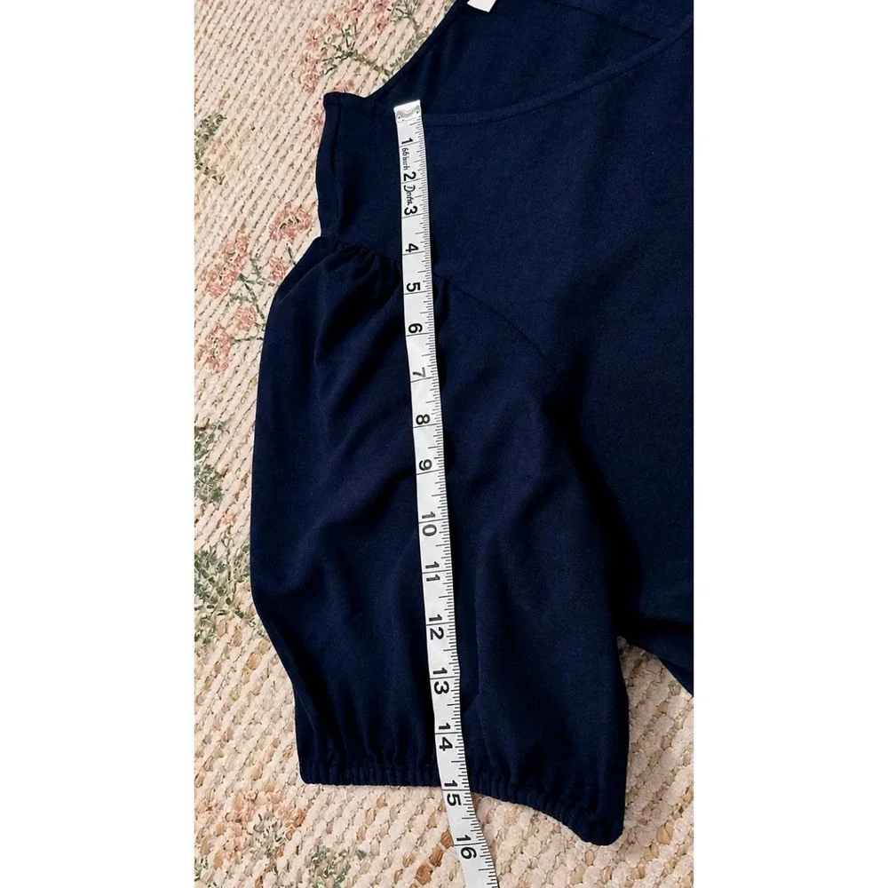 J.Jill XL Navy Knit Midi Dress Soft Subtle Puff Sleeve Pockets Soft Casual